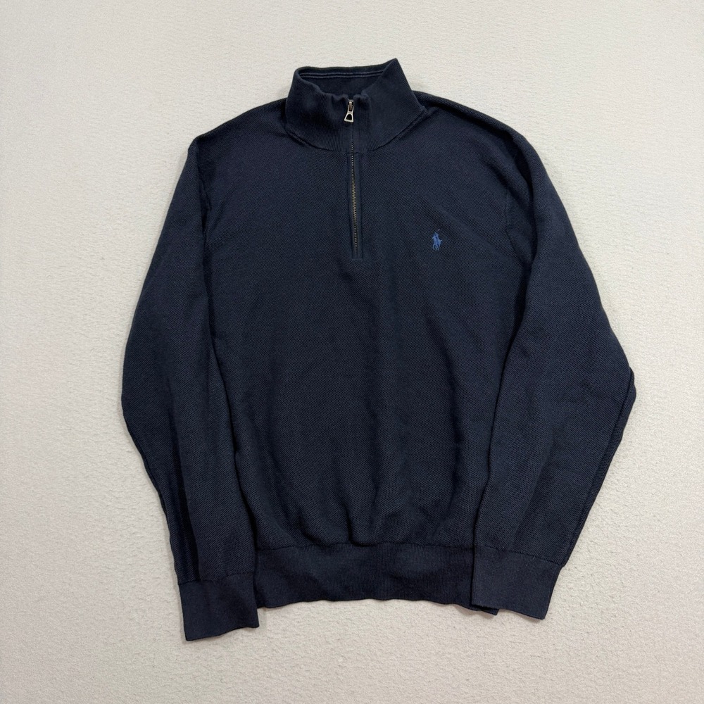 Polo Ralph Lauren Sweater Mens XXL Navy Blue Pima Cotton Quarter Zip Pullover